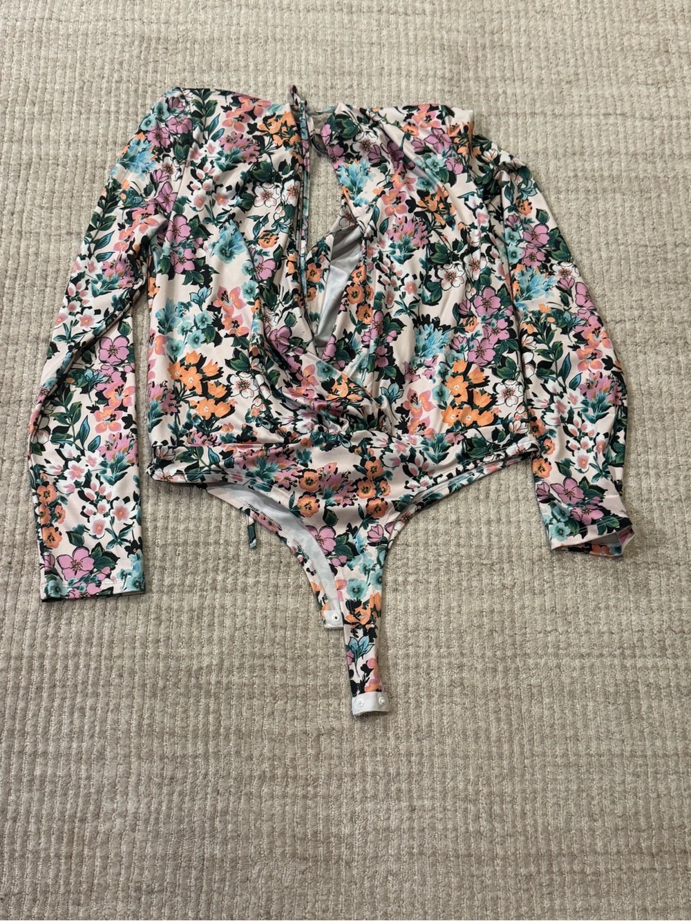 BCBGeneration Floral Wrap Bodysuit - Cream with Pink & Teal Bloom